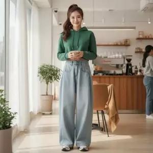 [라일리여성의류] Rly 카멜린 사이드 절개와이드 데님 청바지 SD-26