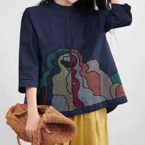 여름 가을 여자 셔츠 상의 세련도도녀 차이나 A라인 소매 춘추 자수 인형 7부 OOTD3