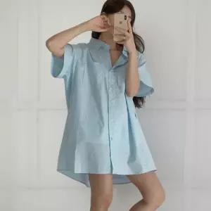 [신상오픈런]여성 빅사이즈 여름 셔츠 투포켓 루즈핏 면 미니 드레스 (36294989)