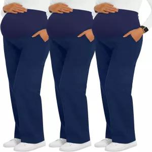 스위티위 3팩 여성용 임산부 스크럽 팬츠 6포켓 카고 신축성 있는 편안한 작업복 스트레이트 레그 임신