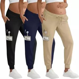 벨브홀 3팩 여성용 산부인과 스크럽 팬츠 임신 작업복 조거 드로스트링과 6개의 포켓이 있는 간호사용