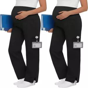 조이모션 2팩 여성용 임산부 스크럽 팬츠 6포켓 임신 작업복 신축성 있는 일자 다리 카고 간호사 바지