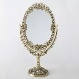 퀸스 탁상거울(타원형-대) 골드 양면 메이크업 미러 (KYR-W74DD69)_