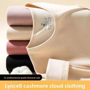 여성용 두꺼운 플리스 스웨터 내의 안감 보온 바지와 속옷 레이어 가을 세트 기본 따뜻한