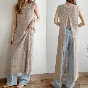 바캉스 펀칭 원피스 레이스 레이어드 나시 롱원피스 루즈핏