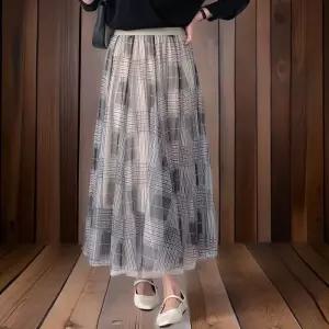 [신상오픈런]시스루 샤스커트 밴딩 발레코어 레이어드 쉬폰 체크치마 (31546069)