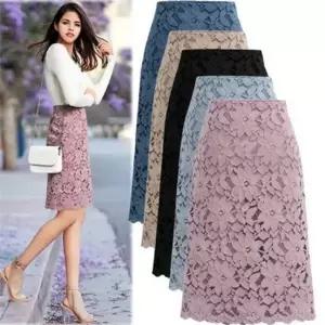 봄빛 빅사이즈 자수 레이스 플라워 미디 스커트 레이스 플라워 여름