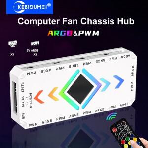 1~9포트 5V 3핀 ARGB PWM 팬 허브 어댑터 컨트롤러 포함) PC 쿨링 스플리터 SATA 전원 공급 마그네틱 1 to