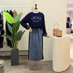 [대구백화점] [4CUS]데님 배색 티셔츠 스커트 셋업(FS5A3ST30893)