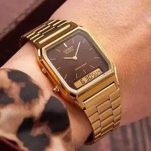 카시오 빈티지 남녀공용 전자 메탈시계 금장 AQ-230GA-5A