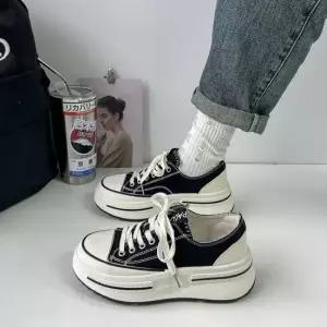 여성 2컬러 어글리슈즈 스타일 캔버스화 스니커즈화 여성운동화 뮬운동화 키높이운동화