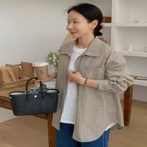 리프니 잔체크 오버핏 셔츠 집업 (one color)