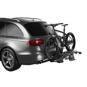 툴레 이지폴드 XT 2 히치 자전거 랙 - 전기 자전거 호환 - 2인치 및 1/4인치 리시버 장착 - 도구 없음 설치 - 완전히 접을 수 있음 - 트렁크 접근이 용이함 - 완전히 잠김 - 130파운드 적재 용량