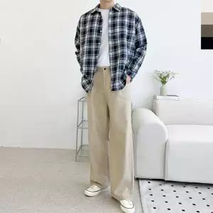 ACC SF1000M 남자 사계절 반밴딩 면바지 세미와이드 코튼 핀턱 팬츠 fgI7+3rIL