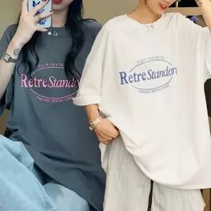 레터링 루즈핏 여성 여름 반팔 티 셔츠