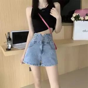 여성 청 모양의 청바지 편안한 반바지 배 핫팬츠룩 청반바지 얇은 3단 admr1