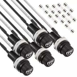 JAMHER 5 팩 패널 장착 퓨즈 홀더 5x20mm 나사 캡 250V AC 10A 125V 15A 12V DC 및 10A/15A 고속 블로우