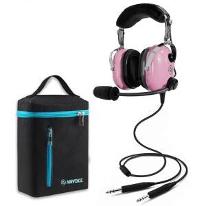 모노 사운드 및 패시브 노이즈 캔슬링 기능을 갖춘 조종사를 위한 에어보이스 항공 헤드셋, 마이크가 있는 PNR 비행 학교 학생, 강사, 핑크