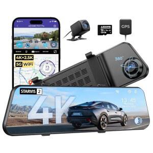 IMX678, ADAS 12인치 리어 뷰 미러 카메라, 4K+ 2.5K 듀얼 HDR 대시 128GB 카드 음성 제어 GPS가 탑재된 5.8GHz WiFi 자동차 카메라 AZDOM PG17 Pro STARVIS 2 캠 전후면