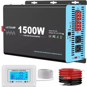 1500W 순수 사인파 파워 인버터(트랜스퍼 스위치 포함) 12V DC-120V AC 컨버터 3000W 피크 자동 쇼어 원격