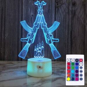 진웰 3D 건 나이트 라이트 램프 일루전 16 컬러 체인지 테이블 책상 장식 아크릴 플랫 ABS 베이스 USB 케이블 생일 선물