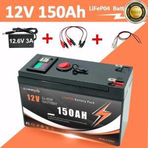 12V 150Ah LiFePO4 충전식 리튬 배터리 업그레이드 4000+ 사이클 소형 UPS 태양광 발전 어군탐지기 파워 휠