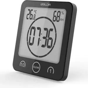 FXxswey 디지털 샤워 시계 온도 습도계 포함 방수 욕실 흡착 컵이 있는 벽시계 터치스크린 타이머 대형 LCD