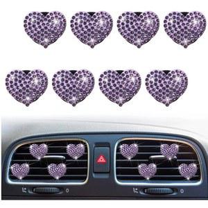 8Pcs 퍼플 하트 에어 벤트 다이아몬드 여성용 공기 장식 클립 귀여운 청정기 크리스탈 인테리어 액세서리 자동차