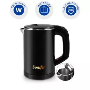 소니퍼 0.6L 미니 전기 주전자 SF-2058 여행용 물 끓이기 304 스테인리스 스틸 이음매 없는 내부 600W 자동