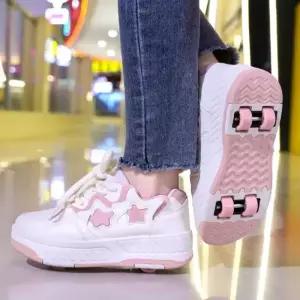 롤러 스케이트 신발 - 충전식 바퀴 소년과 소녀를 위한 패션 컬러 반짝 이는 생일 투인원 캐주얼