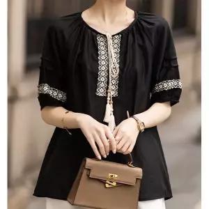 [하프클럽/]에스닉패턴 라운드넥 블라우스 6F1CFE