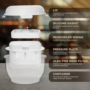 미세한 메쉬 여과기가 있는 그리스 요구르트 제조기 및 분리 가능 압력판 뚜껑이 보관 용기로도 사용 - 이