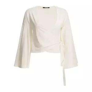 러플 랩 플레어 소매 블라우스 TOW00905AJ00254 WHITE