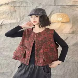 볼사스 여사친 캐주얼 빈티지 라운드 탑 조끼 면마 이중 포켓 입체 프린트 나시 ADOR1