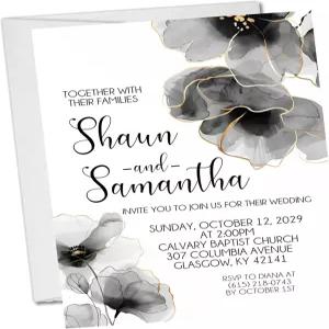 파티 아름다운 흑백 청첩장 모던 블랙 디자인 개인 맞춤형 봉투 포함 12개 세트