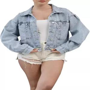 여성용 찢어진 숏 진 재킷 페이딩 캐주얼 데님 상의