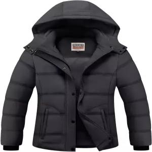 WULFUL 여성용 겨울 코트 경량 따뜻하고 두꺼운 패딩 재킷 탈착식 후드가 있는 방수 퀼팅