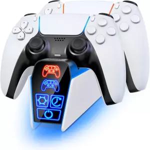 듀얼센스 및 플레이스테이션 5용 엣지 컨트롤러용 페놀릭 컨트롤러 충전기 스테이션독 타이머 기능이 있는