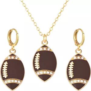 여성용 드루예 축구 귀걸이 목걸이 세트 라인스톤 크리스탈 스포츠 경기 당일 팬 후프 가을 엄마 액세서리