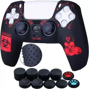 YoRHa 실리콘 고무 뒷면 점 조각 PS5 컨트롤러용 맞춤형 스킨 커버 x 1BH 레드 프로 엄지 그립 10