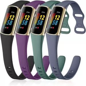 핏빗 차지 5/차지 6 밴드 여성 남성용 소프트 실리콘 스포츠 교체용 손목 피트니스 트래커 블랙/플럼/블루