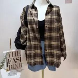 [다잇템] 여성 격자 빅사이즈 롱슬리브 캐쥬얼 셔츠_24697013_588872