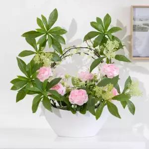 장미 조화 화분 메탈릭 Aset 38cm 인테리어 꽃 테이블 장식 소품 꾸미기