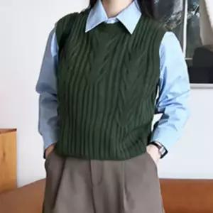 데일리 꽈배기 무늬 여자 심플 베스트 니트조끼