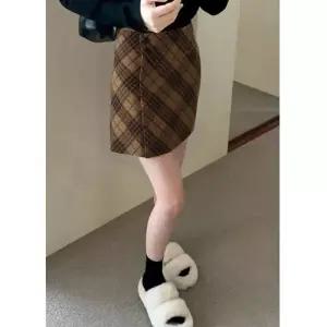치마 여자 모직 가을겨울 힙업 체크 일자 정장 데일룩 DAOL4