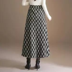 여친 치마 모직 가을 겨울 중기장 정장 두꺼운 빈티지한 체크 A라인 데일룩 밴딩 힙업 슬림핏 DAOL4