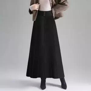 여성 스커트 롱 니트 모직 겨울 데일룩 정장 체크 A라인 밴딩 DAOL4