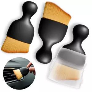 3Pcs 자동차 디테일링 브러시 세트 - 부드러운 칫솔모 투명 케이스 튼튼한 플라스틱 손잡이 다용도로