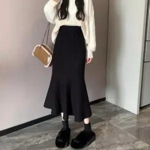 [의류] 여성 머메이드 스커트 니트 롱치마 밴딩 플레어핏