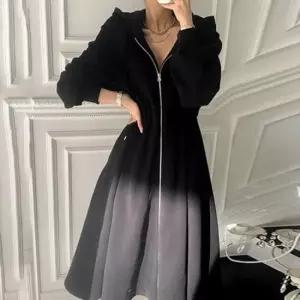 롱후드 2컬러 밴딩 앞지퍼 롱 후드원피스 후드집업 F64107